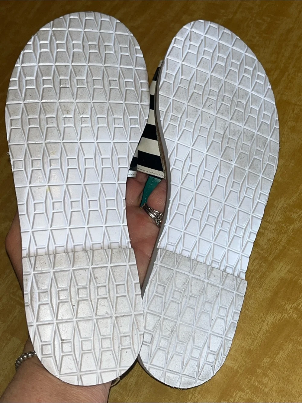 kate spade Black & White Stripe Pineapple Slide Sandals with Teal Leaves